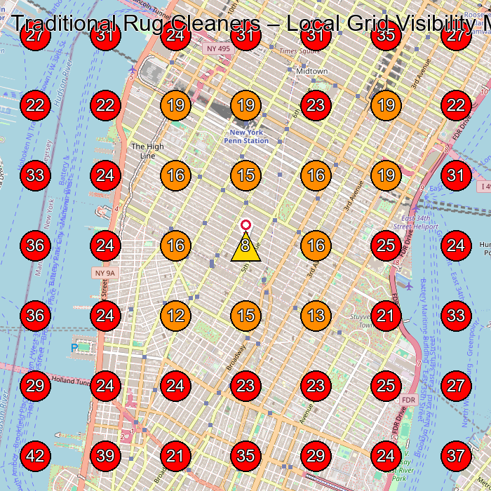 Traditional Rug Cleaners GeoGrid visibility map for Carpet Cleaning Service in New York